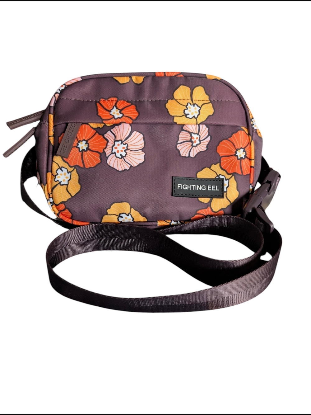 Fighting Eel Brown Floral Crossbody, Fannypack with Orange and Yellow Accents